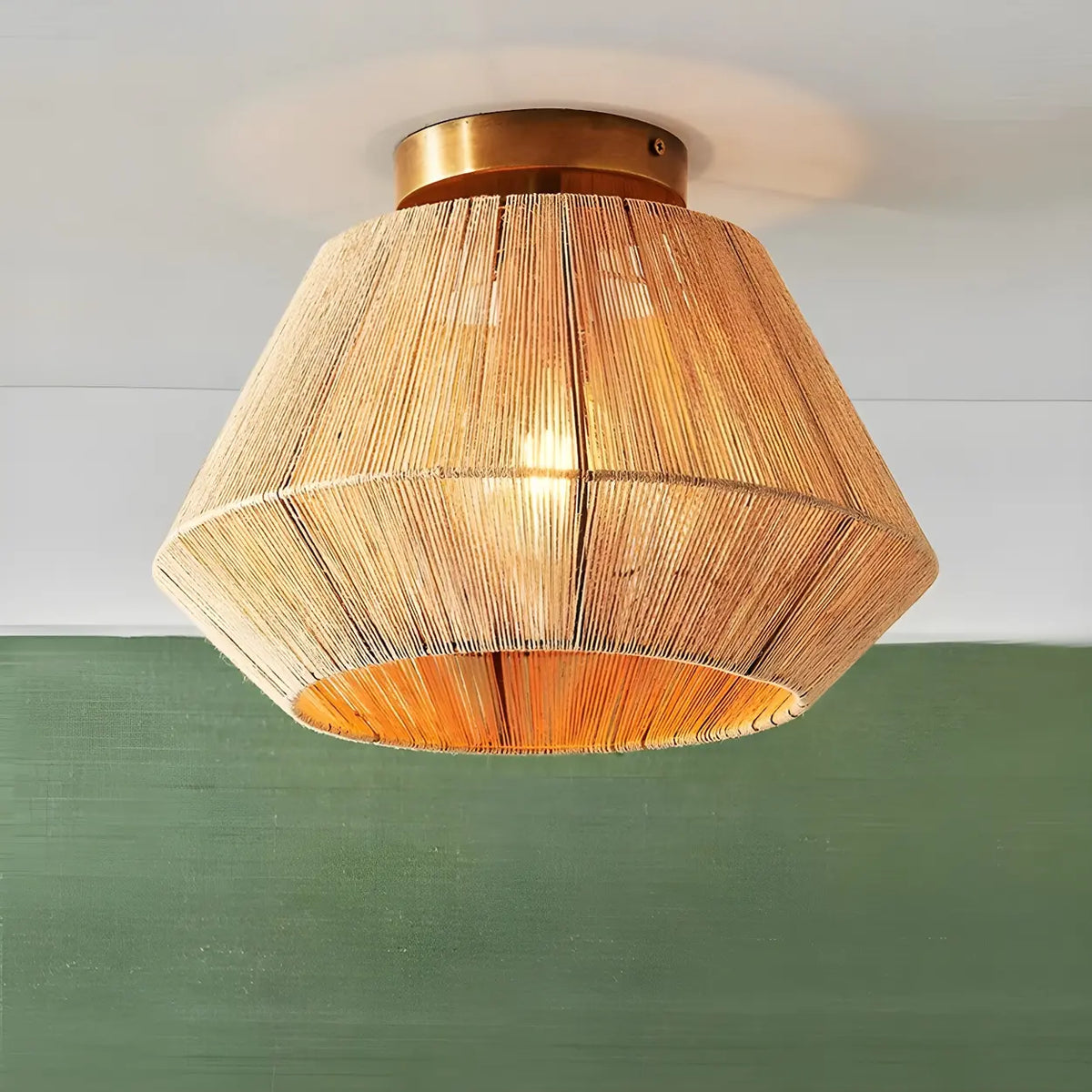 Rustic Hemp Rope Cage Semi-Flush Mount Ceiling Light – Homebaa