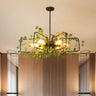 Rustic Industrial Restaurant Green Leaf Round Chandelier Image - 5
