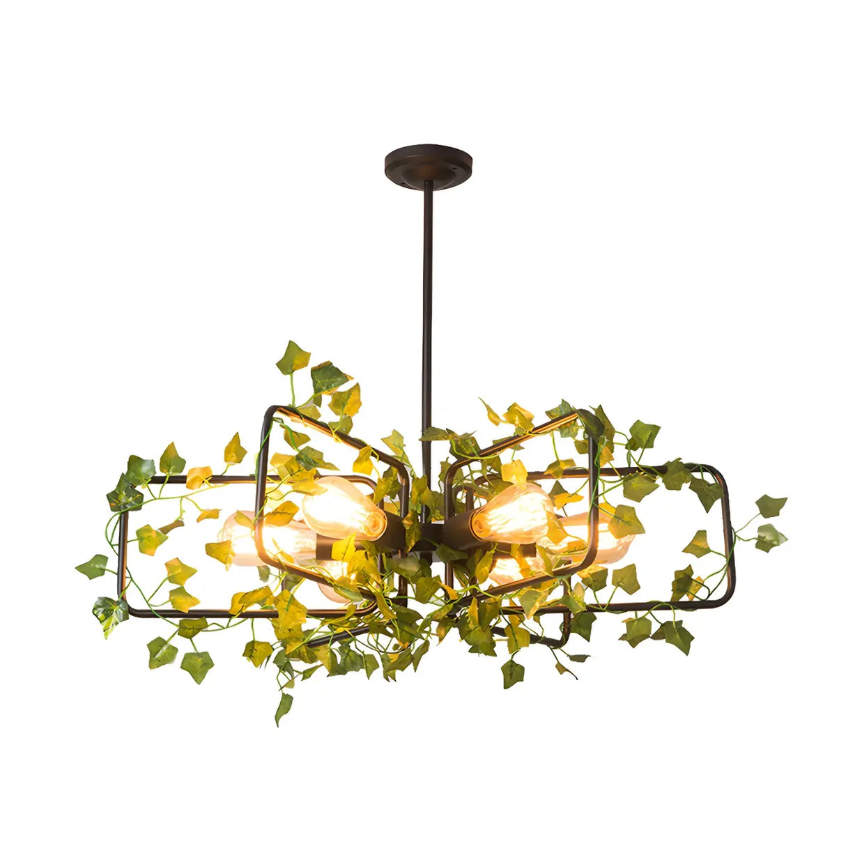 Rustic Industrial Restaurant Green Leaf Round Chandelier Image - 6