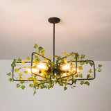 Rustic Industrial Restaurant Green Leaf Round Chandelier Image - 7