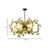 Rustic Industrial Restaurant Green Leaf Round Chandelier #size