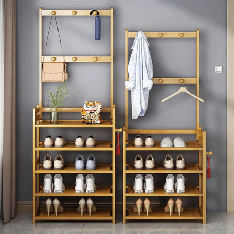 Rustic Ladder Bamboo Entryway Multi-Tier Shoe Rack Storage Image - 1