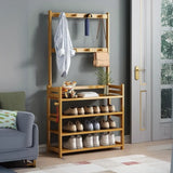 Rustic Ladder Bamboo Entryway Multi-Tier Shoe Rack Storage Image - 11