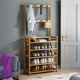 Rustic Ladder Bamboo Entryway Multi-Tier Shoe Rack Storage Image - 15
