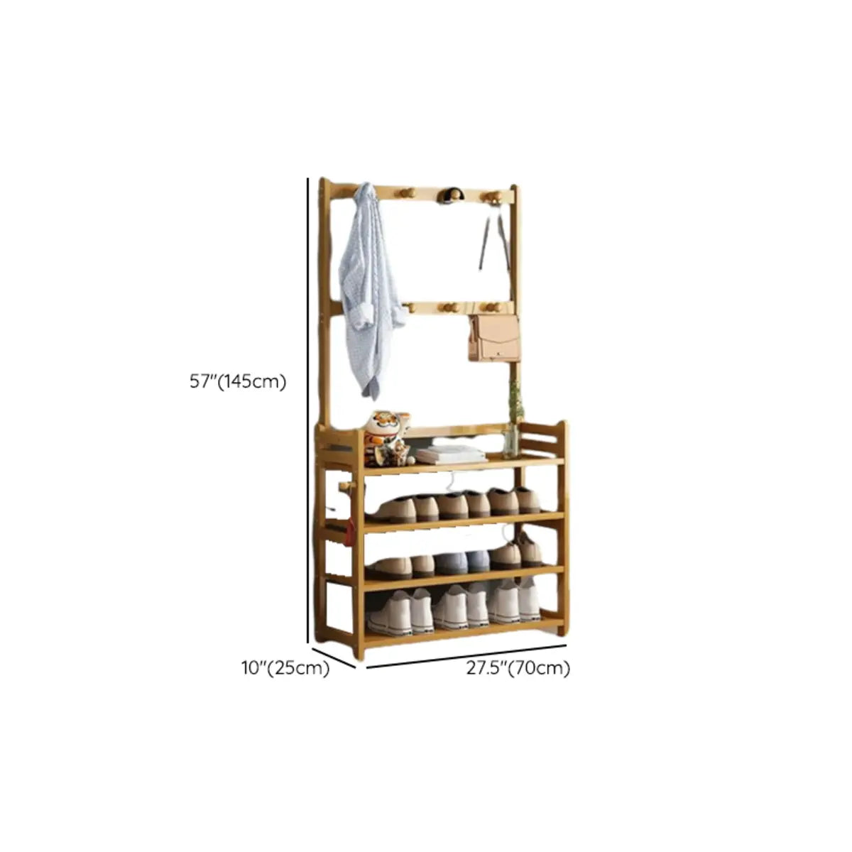 Rustic Ladder Bamboo Entryway Multi-Tier Shoe Rack Storage Image - 17