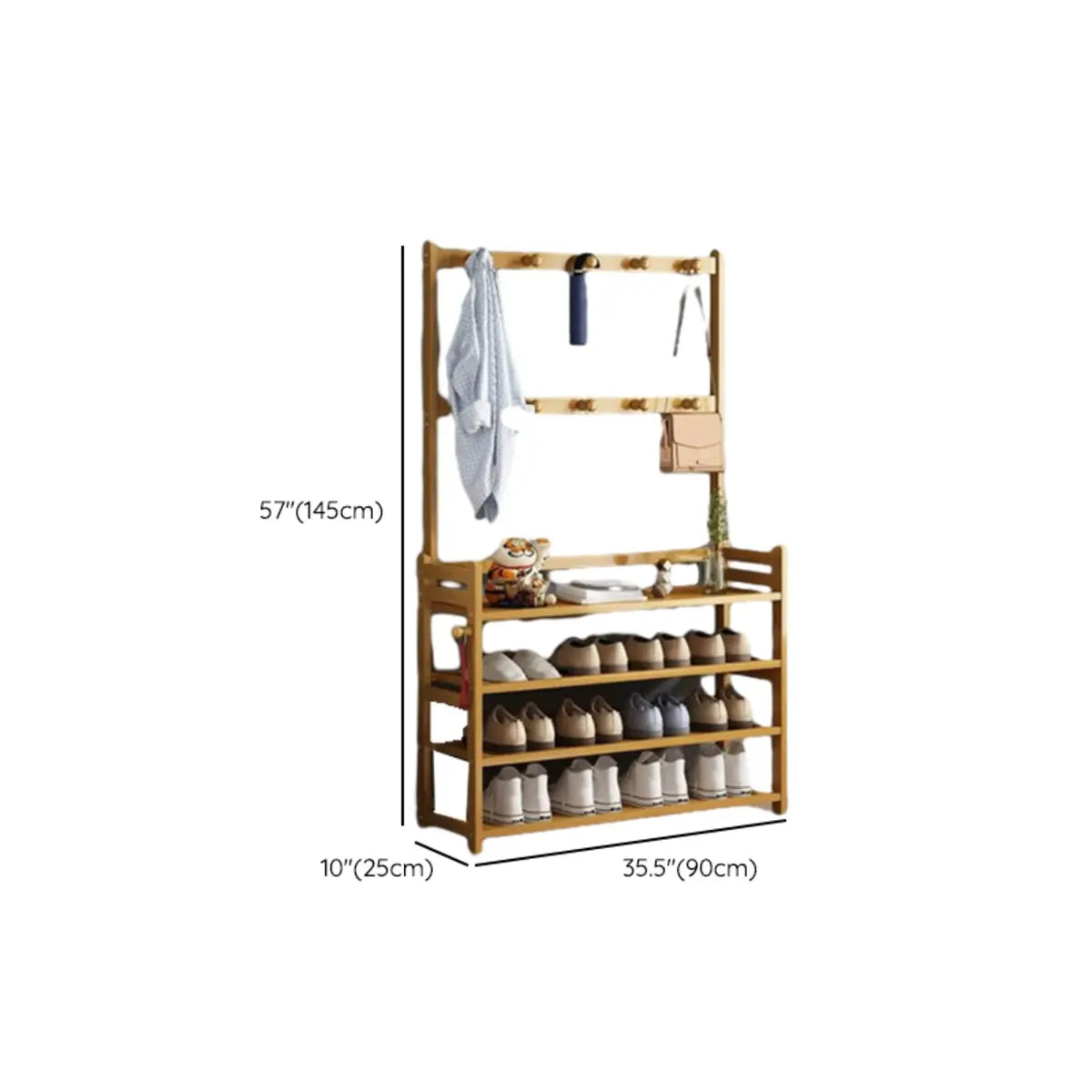 Rustic Ladder Bamboo Entryway Multi-Tier Shoe Rack Storage Image - 18
