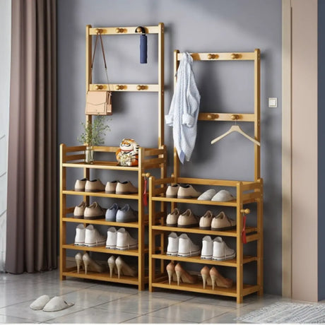 Rustic Ladder Bamboo Entryway Multi-Tier Shoe Rack Storage Image - 2