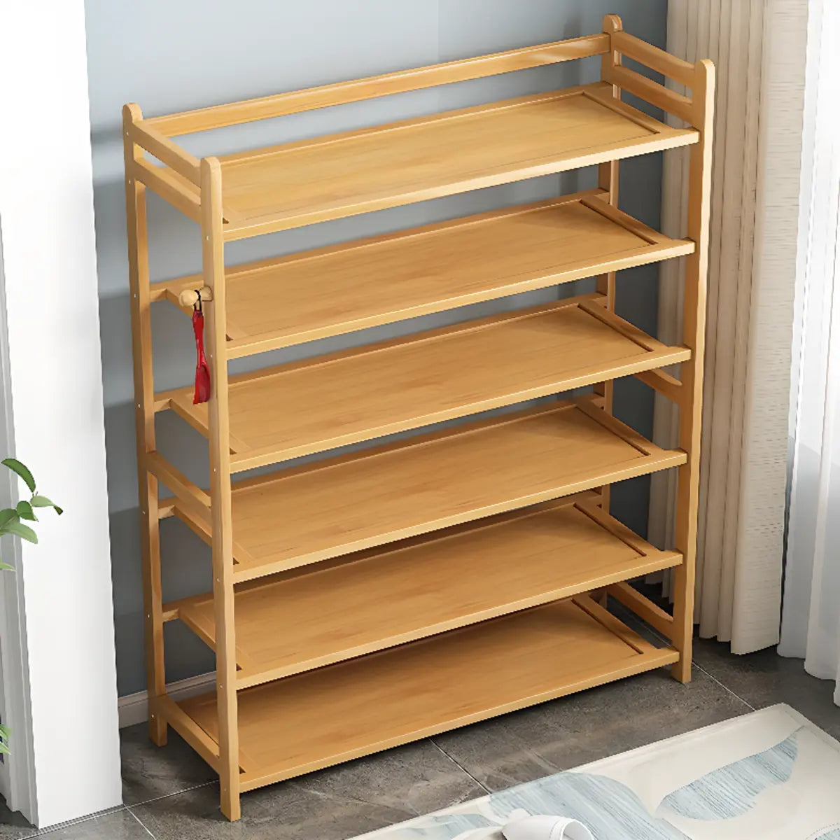 Rustic Ladder Bamboo Entryway Multi-Tier Shoe Rack Storage Image - 7