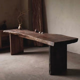 Rustic Live Edge Wood Double Pedestal Console Table Image - 1