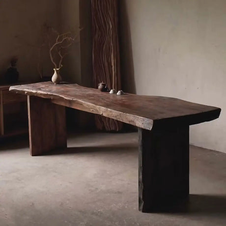 Rustic Live Edge Wood Double Pedestal Console Table Image - 1