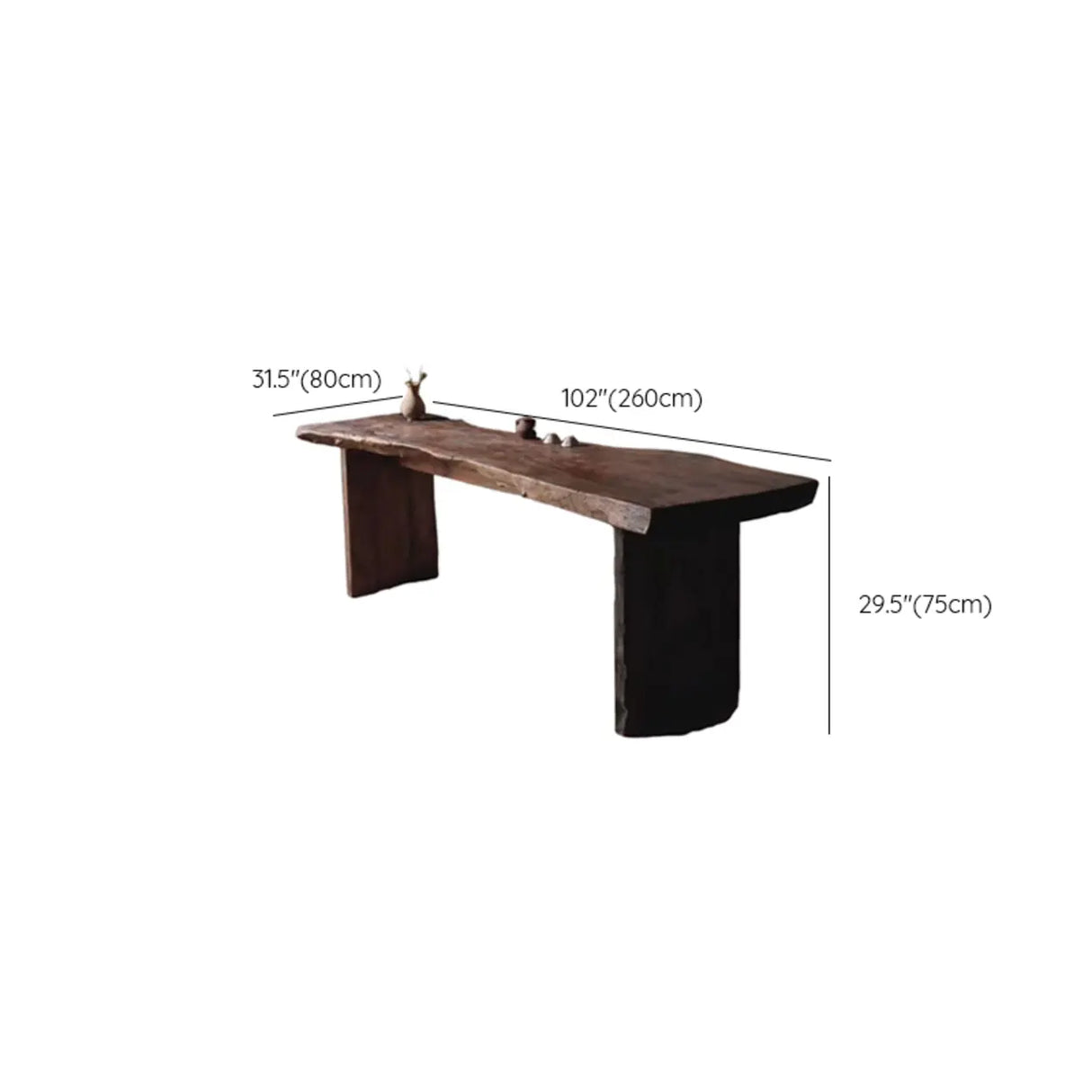 Rustic Live Edge Wood Double Pedestal Console Table Image - 13