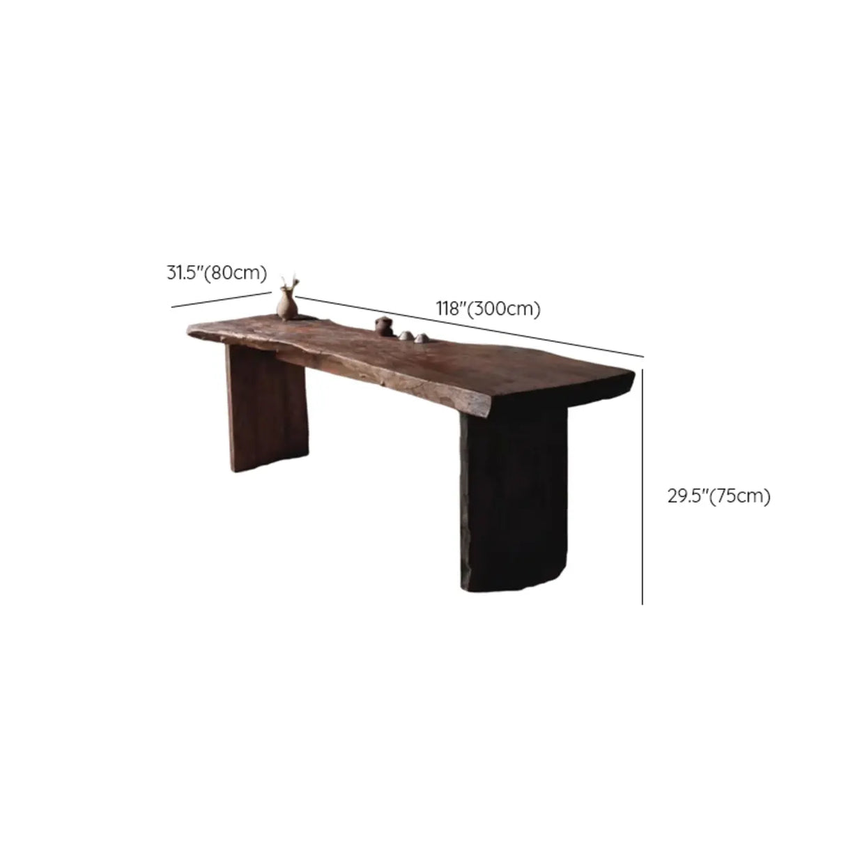 Rustic Live Edge Wood Double Pedestal Console Table Image - 14