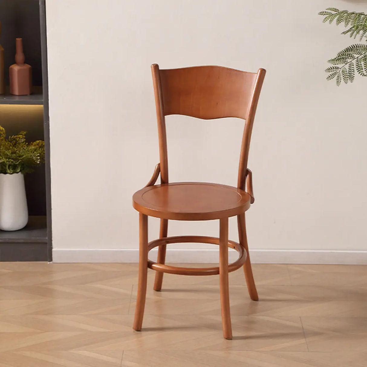 Rustic Mid-Century Wooden Back Curved Dining Chair with Cushion Image - 10