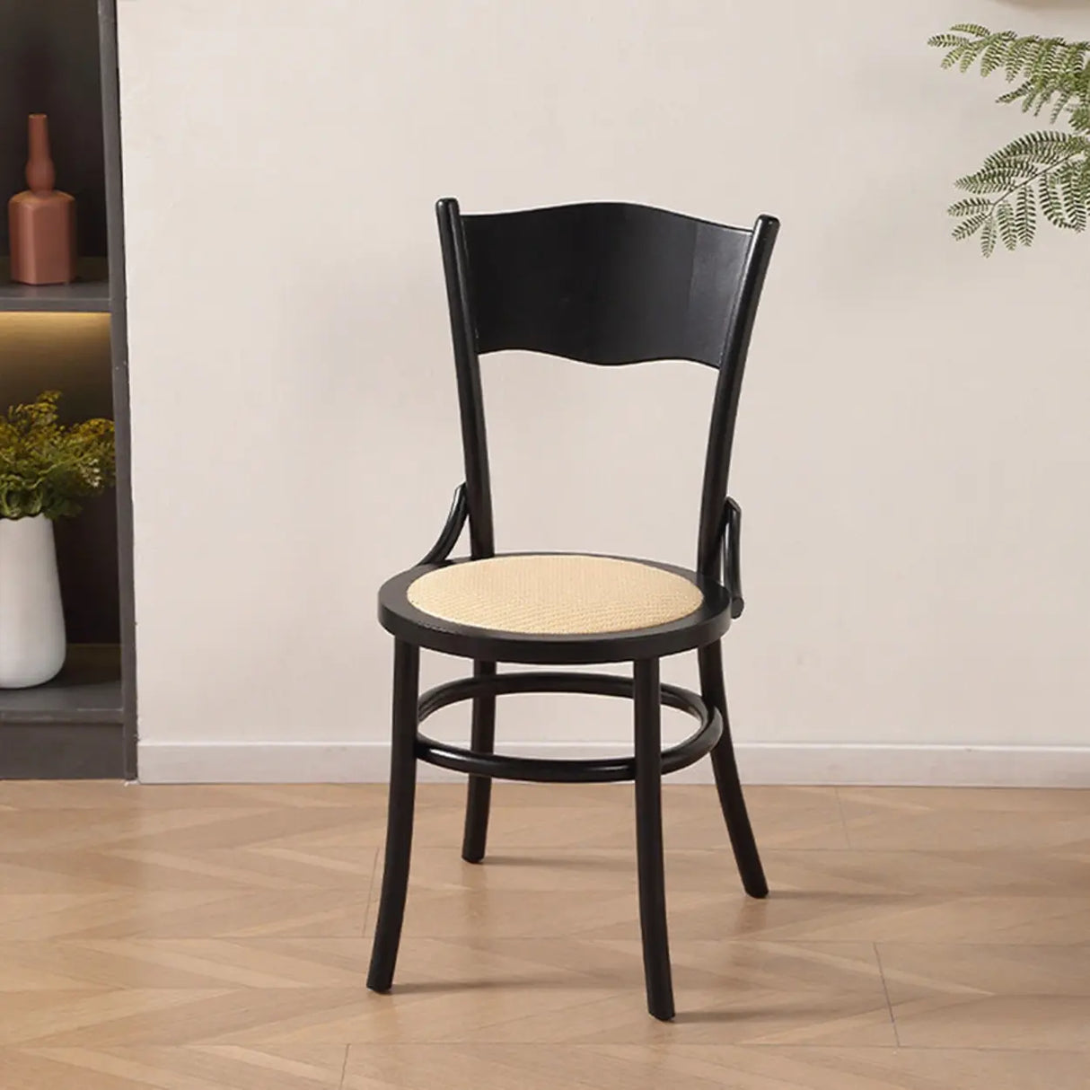 Rustic Mid-Century Wooden Back Curved Dining Chair with Cushion Image - 12