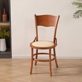 Rustic Mid-Century Wooden Back Curved Dining Chair with Cushion Image - 18