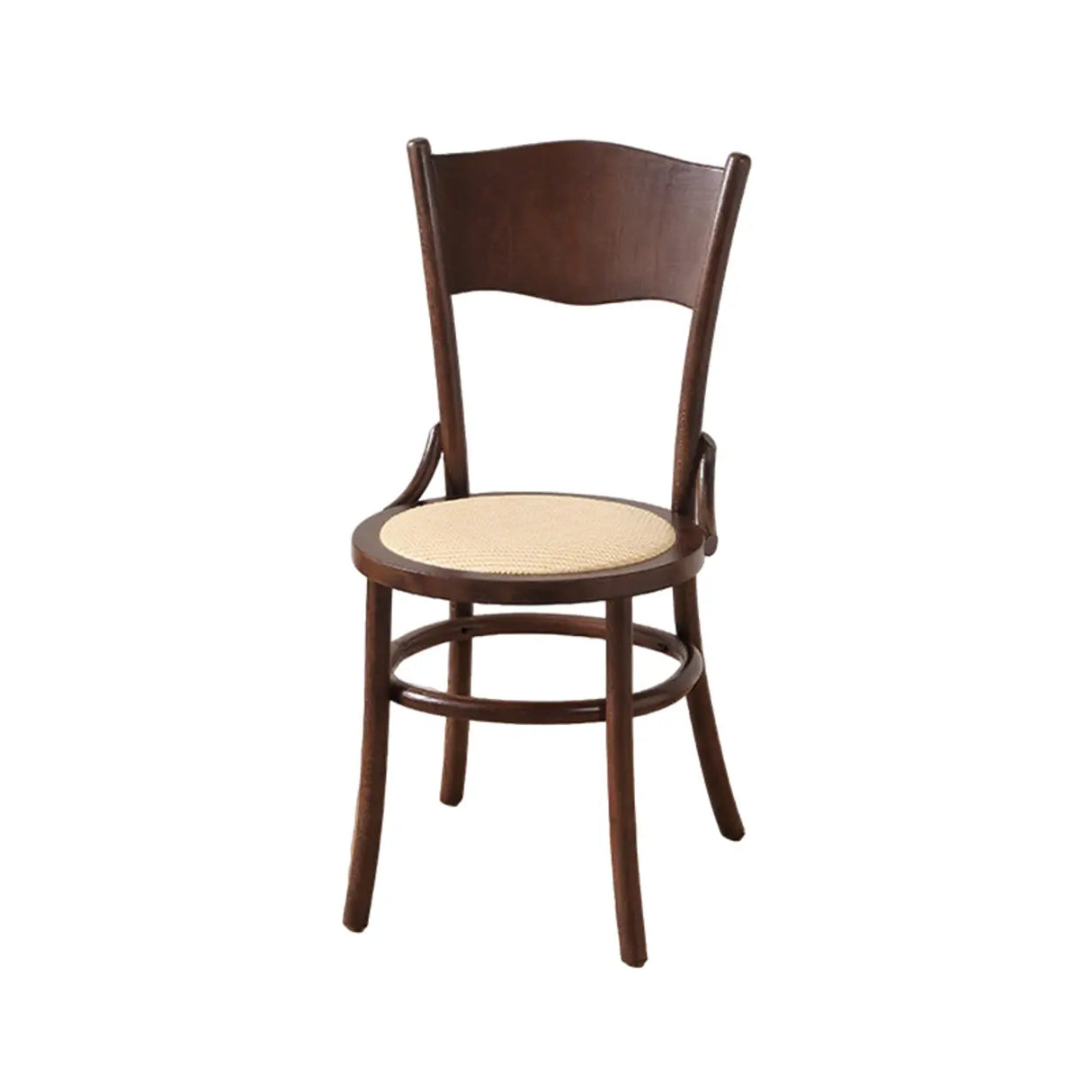 Rustic Mid-Century Wooden Back Curved Dining Chair with Cushion Image - 23