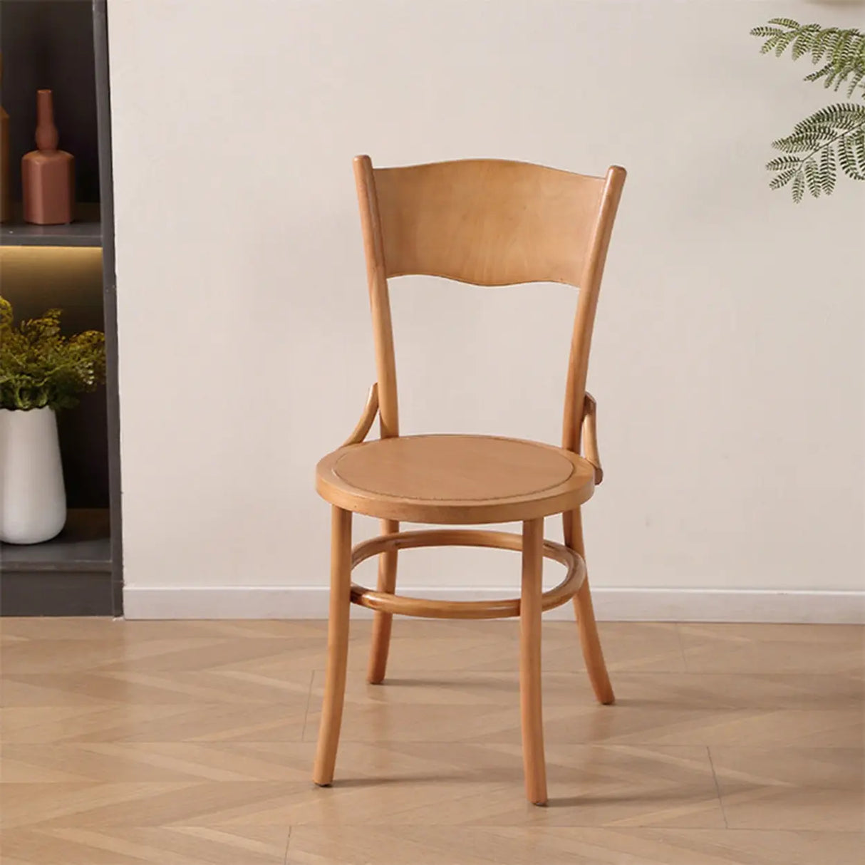 Rustic Mid-Century Wooden Back Curved Dining Chair with Cushion Image - 6