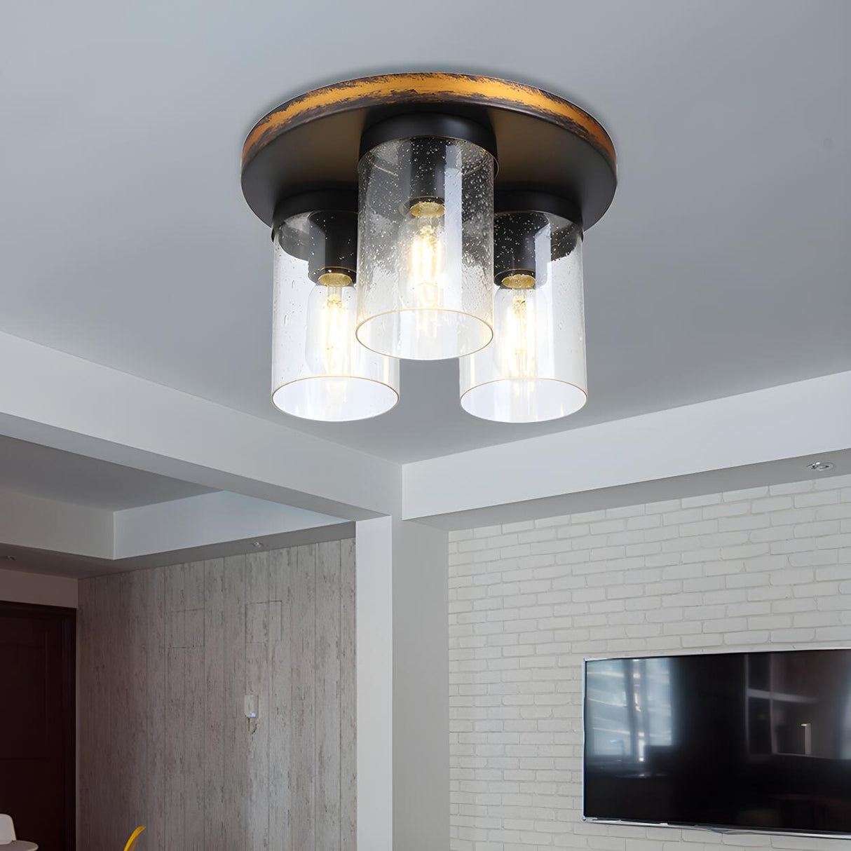 Rustic Mini Cup-Shaped Glass Flush Mount Light 3-Bulb Image - 3