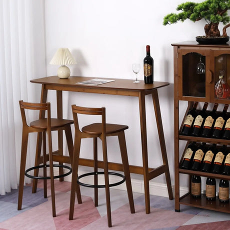 Rustic Minimalist Rectangular Wooden Bar Table With Footrest Image - 1