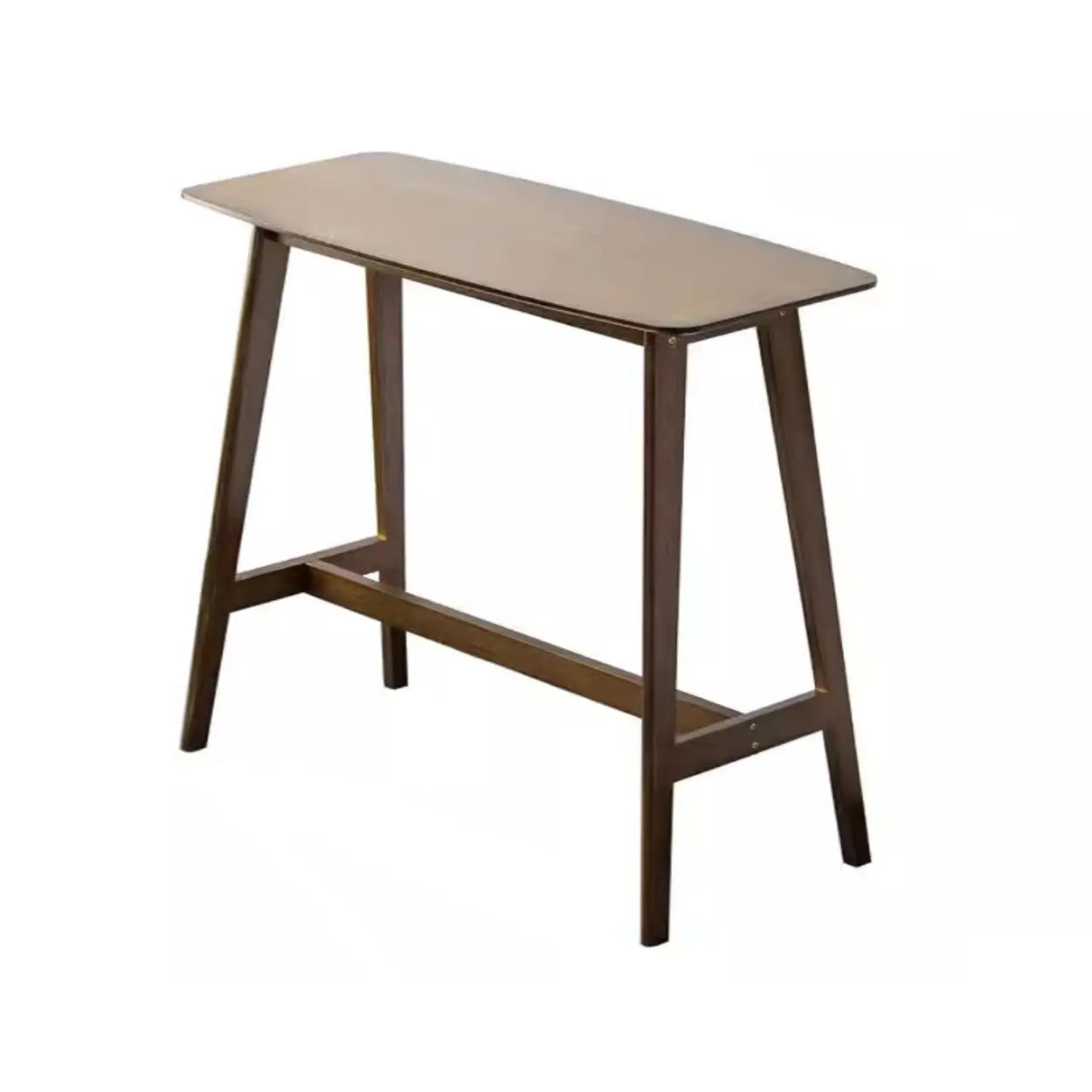 Rustic Minimalist Rectangular Wooden Bar Table With Footrest Image - 10