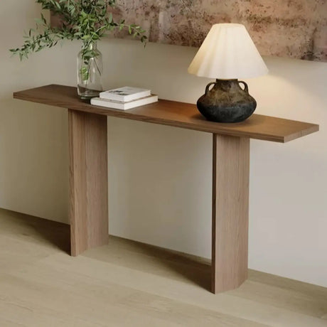 Rustic Minimalist Wood Sled Rectangular Console Table Image - 1