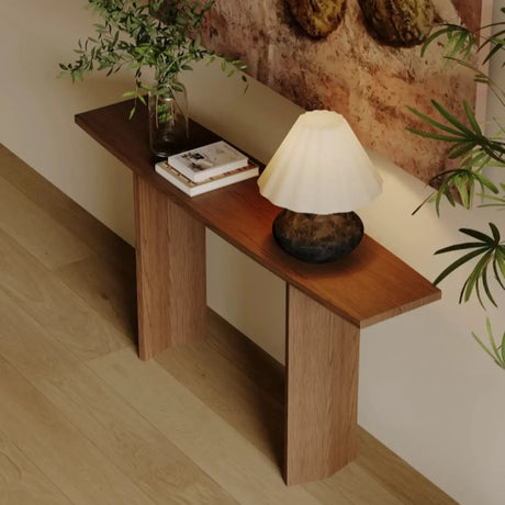Rustic Minimalist Wood Sled Rectangular Console Table Image - 4