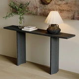 Rustic Minimalist Wood Sled Rectangular Console Table Image - 6
