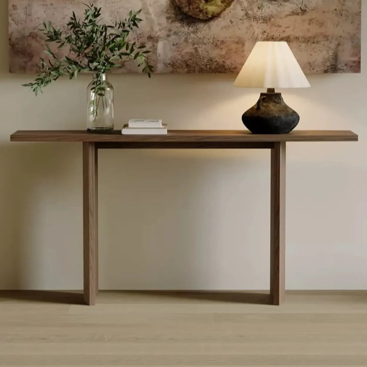 Rustic Minimalist Wood Sled Rectangular Console Table Image - 7