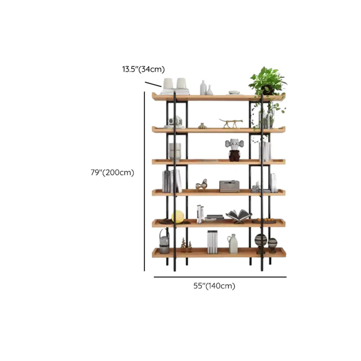 Rustic Multi-tier Metal Frame Natural Wood Bookcase Image - 17