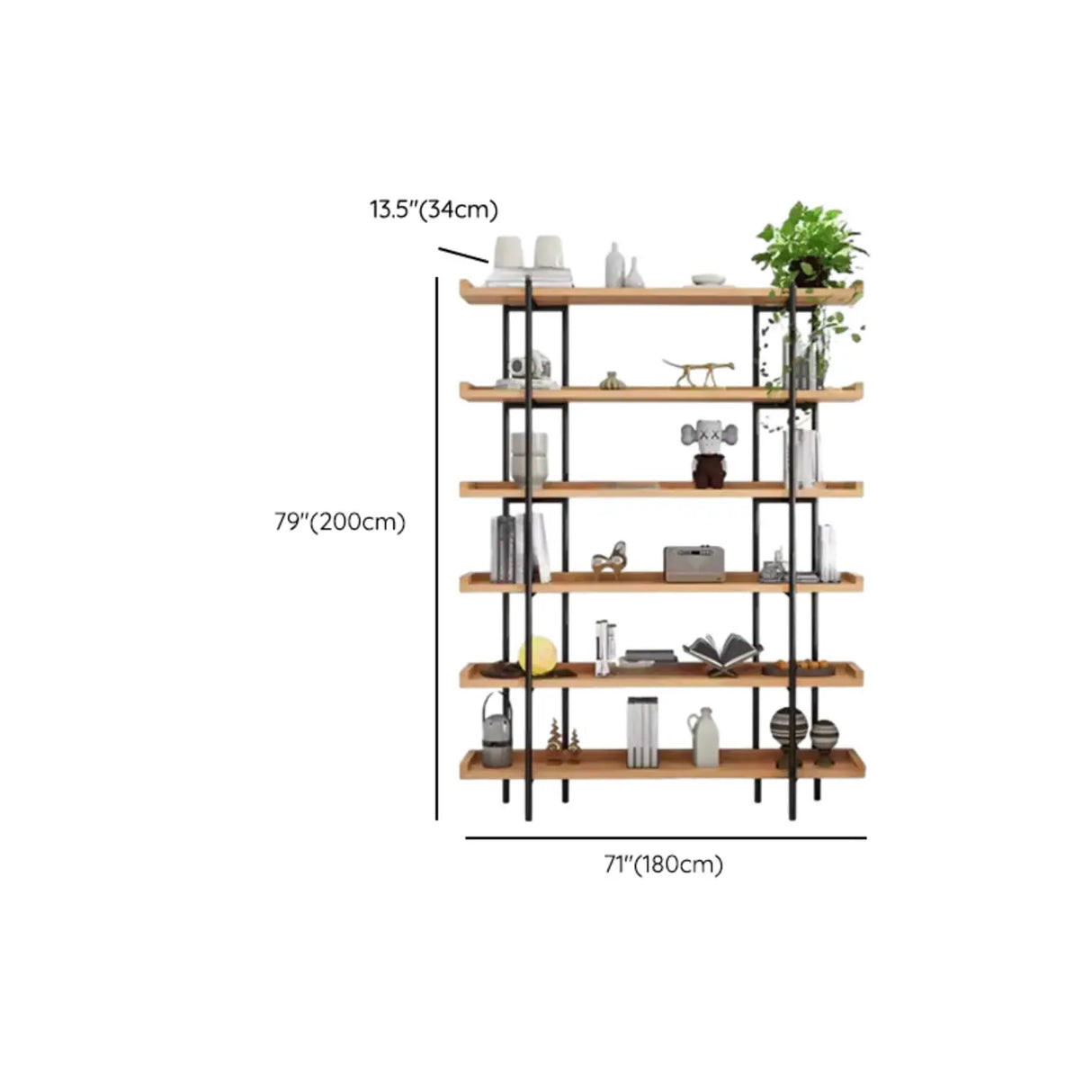 Rustic Multi-tier Metal Frame Natural Wood Bookcase Image - 19