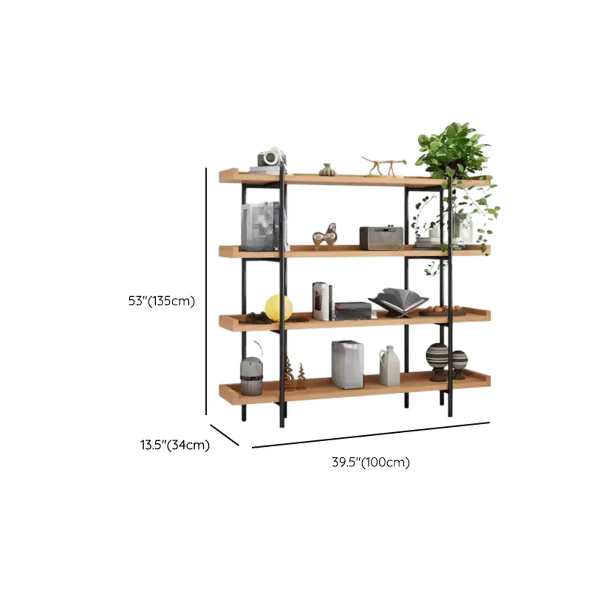 Rustic Multi-tier Metal Frame Natural Wood Bookcase Image - 30