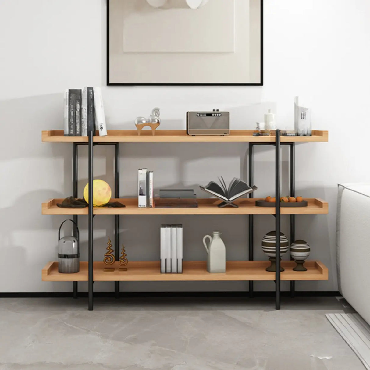 Rustic Multi-tier Metal Frame Natural Wood Bookcase Image - 3