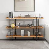 Rustic Multi-tier Metal Frame Natural Wood Bookcase Image - 3