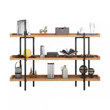 Rustic Multi-tier Metal Frame Natural Wood Bookcase Image - 9