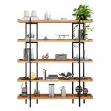 Rustic Multi-tier Metal Frame Natural Wood Bookcase Image - 11