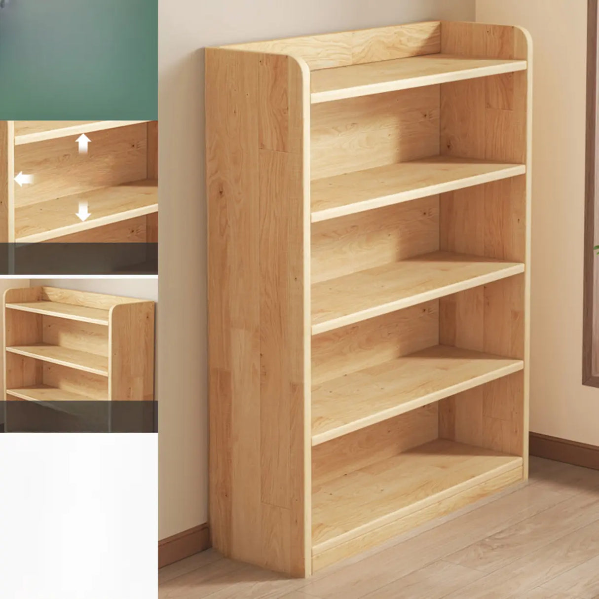 Rustic Natural Finish Adjustable Shelves Wood Bookcase Image - 10