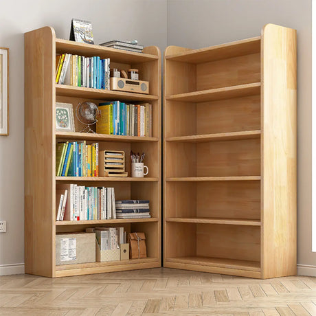 Rustic Natural Finish Adjustable Shelves Wood Bookcase Image - 1