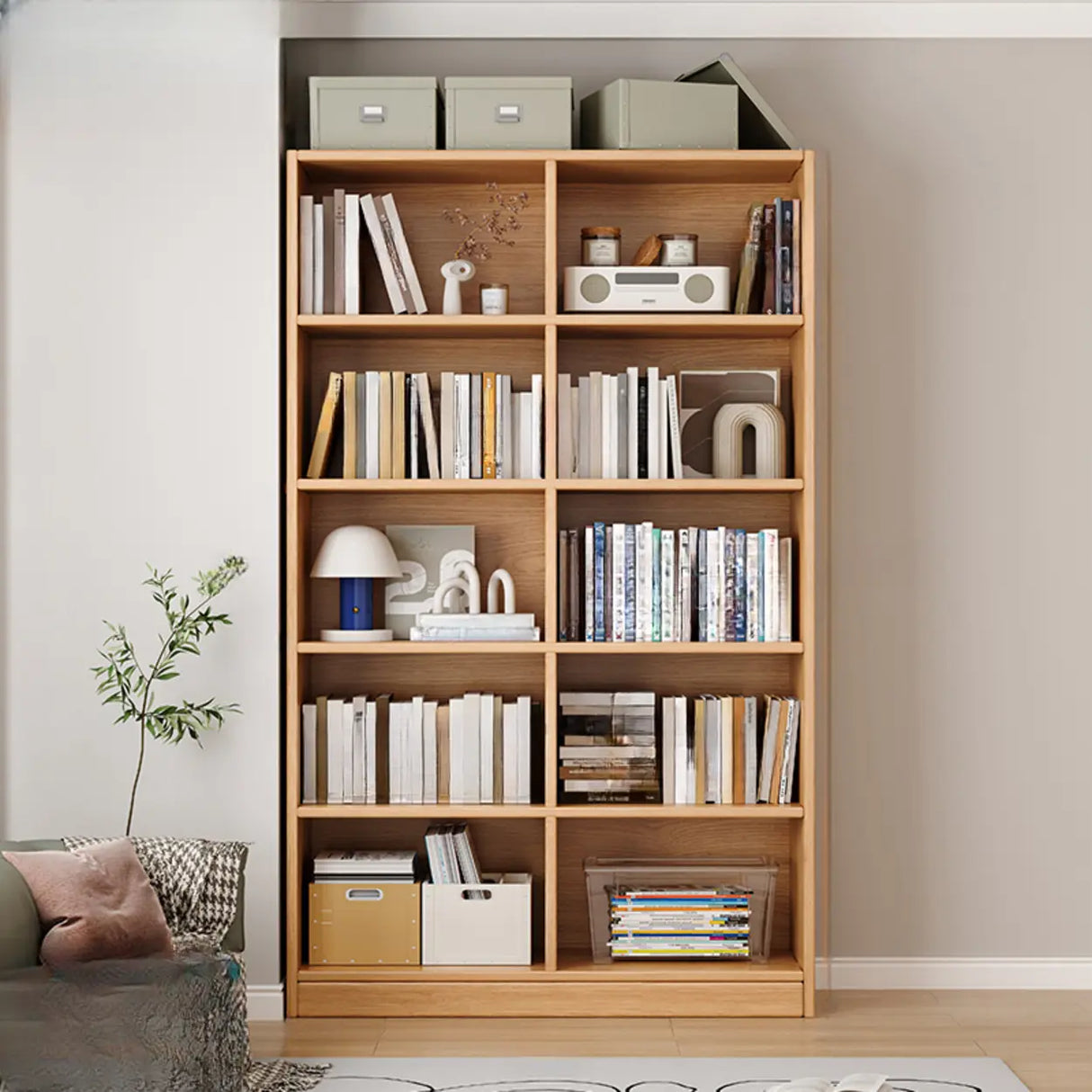 Rustic Natural Finish Adjustable Shelves Wood Bookcase Image - 22