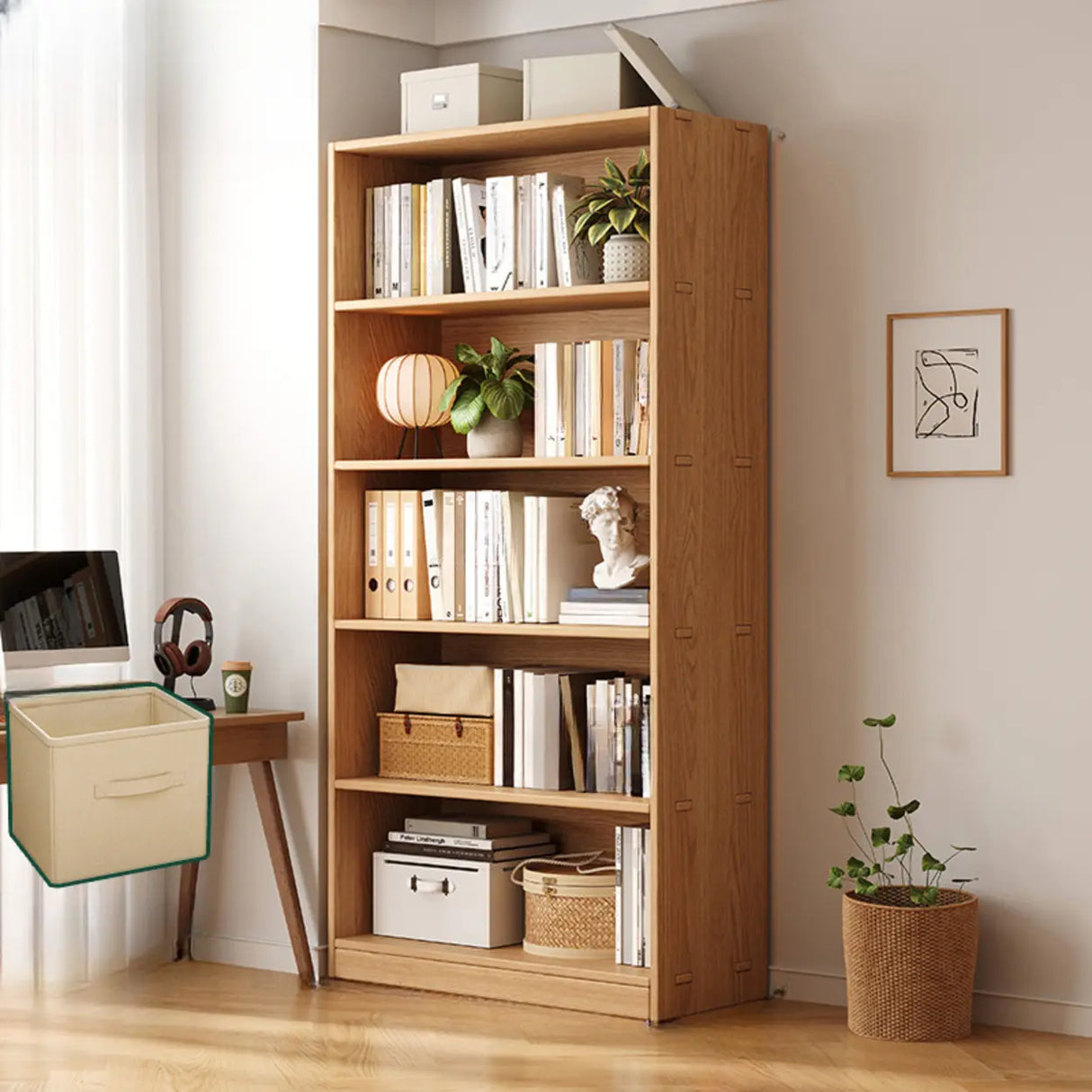 Rustic Natural Finish Adjustable Shelves Wood Bookcase Image - 23