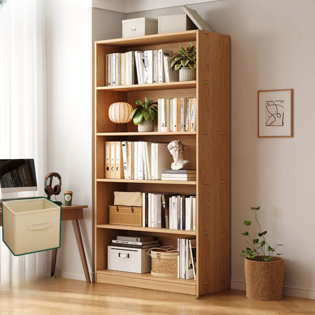 Rustic Natural Finish Adjustable Shelves Wood Bookcase Image - 24