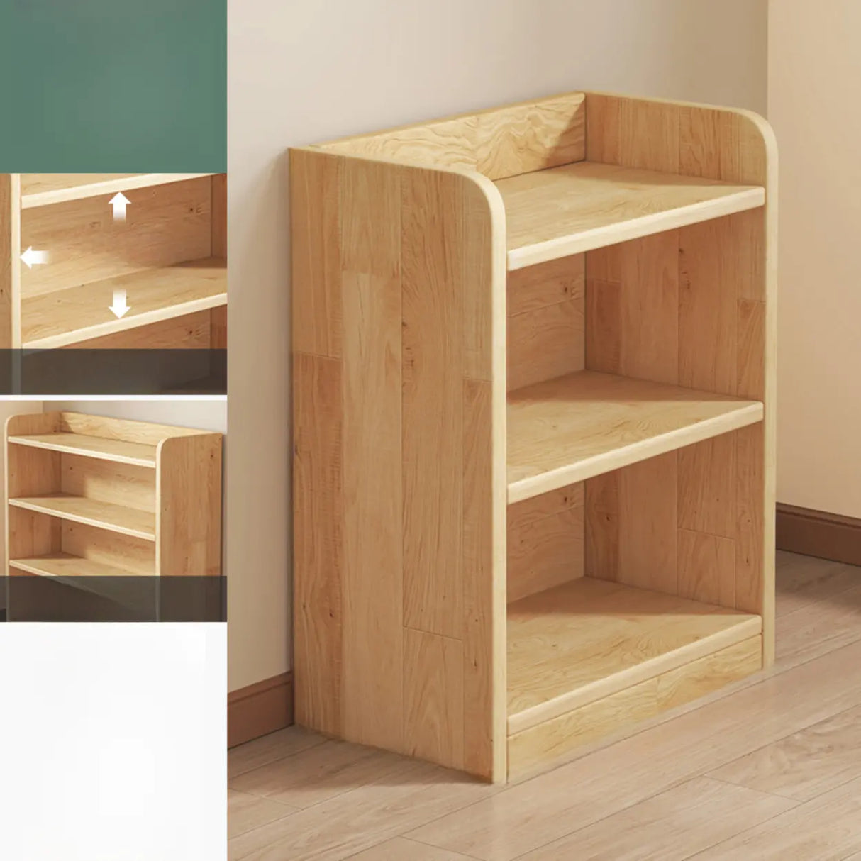 Rustic Natural Finish Adjustable Shelves Wood Bookcase Image - 27
