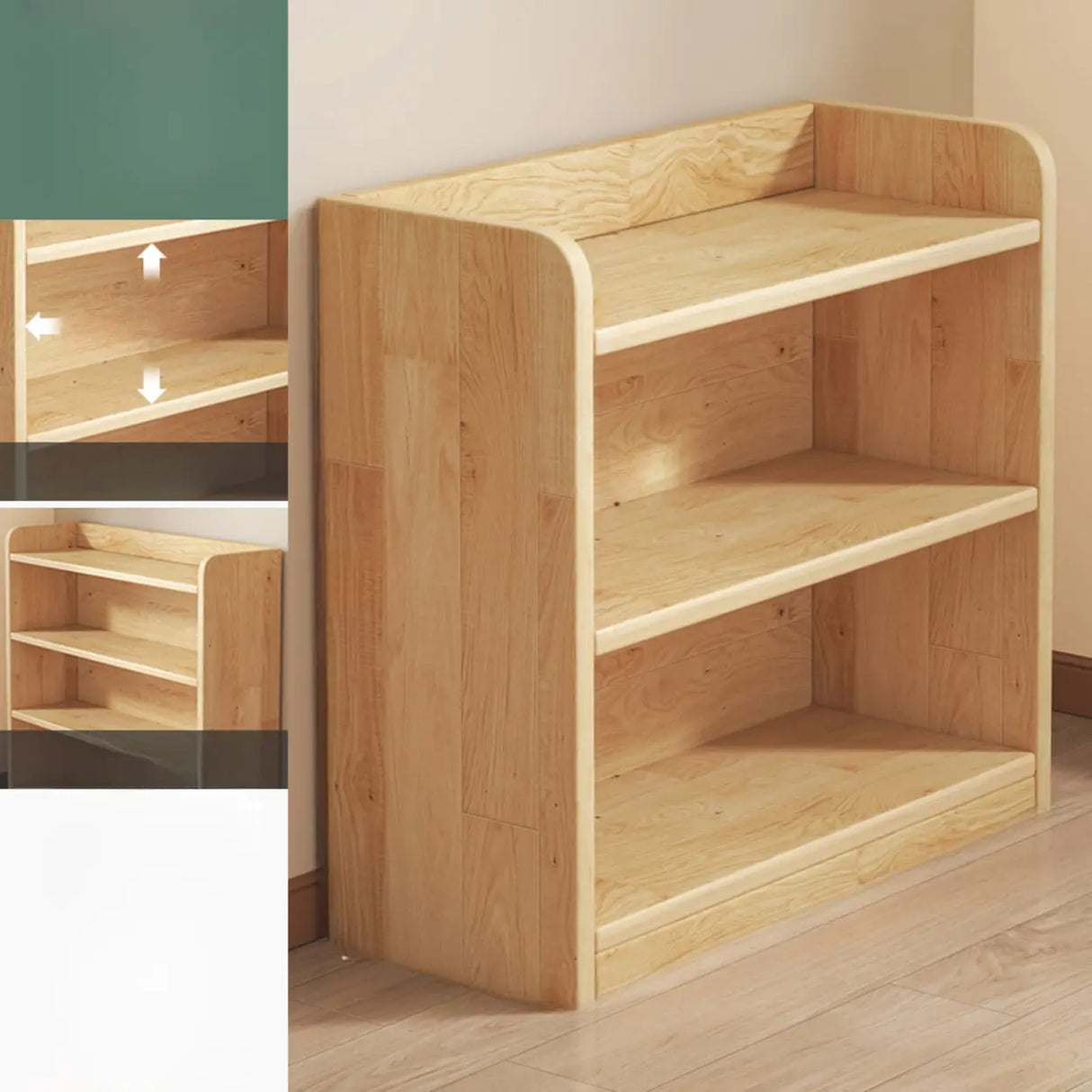 Rustic Natural Finish Adjustable Shelves Wood Bookcase Image - 28