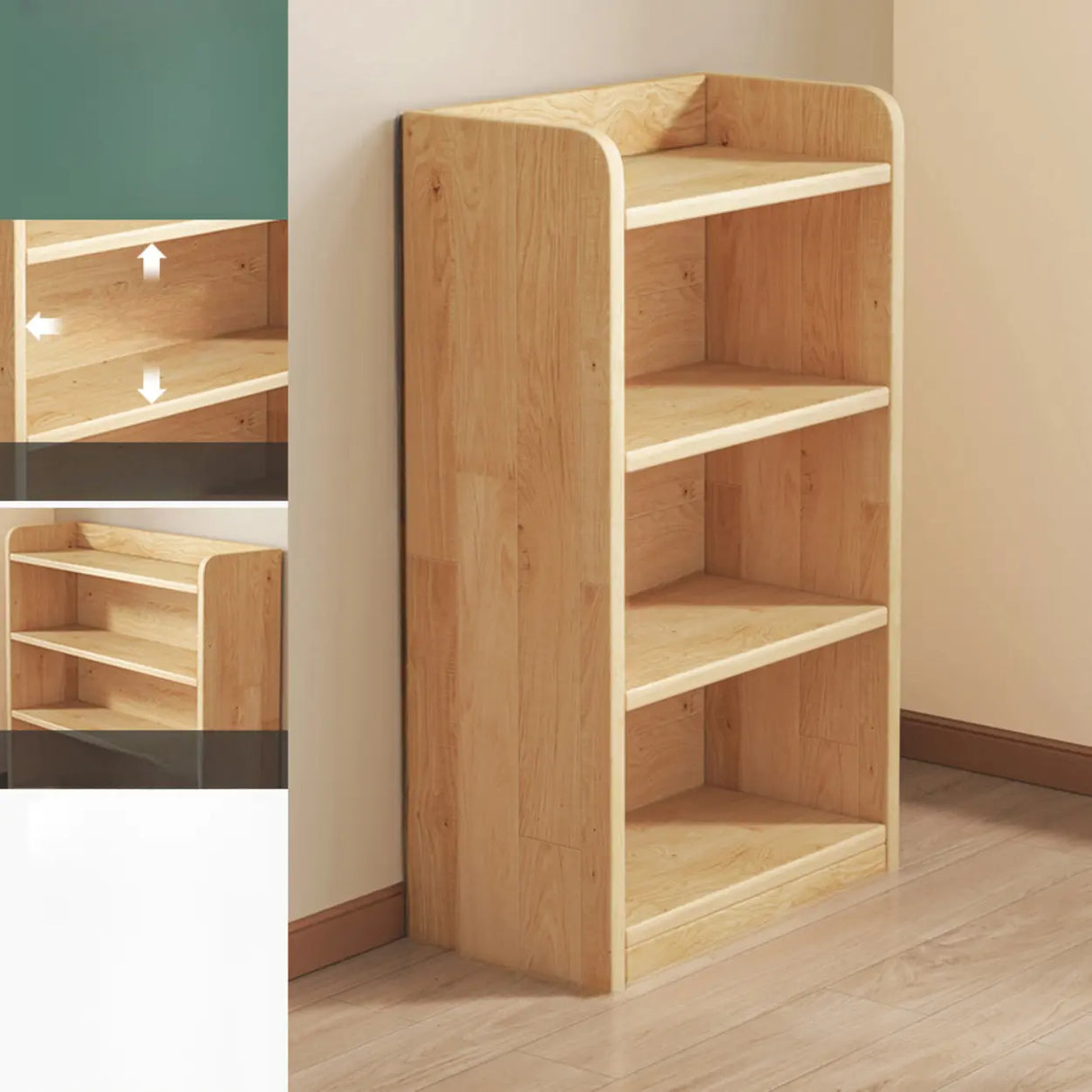 Rustic Natural Finish Adjustable Shelves Wood Bookcase Image - 29