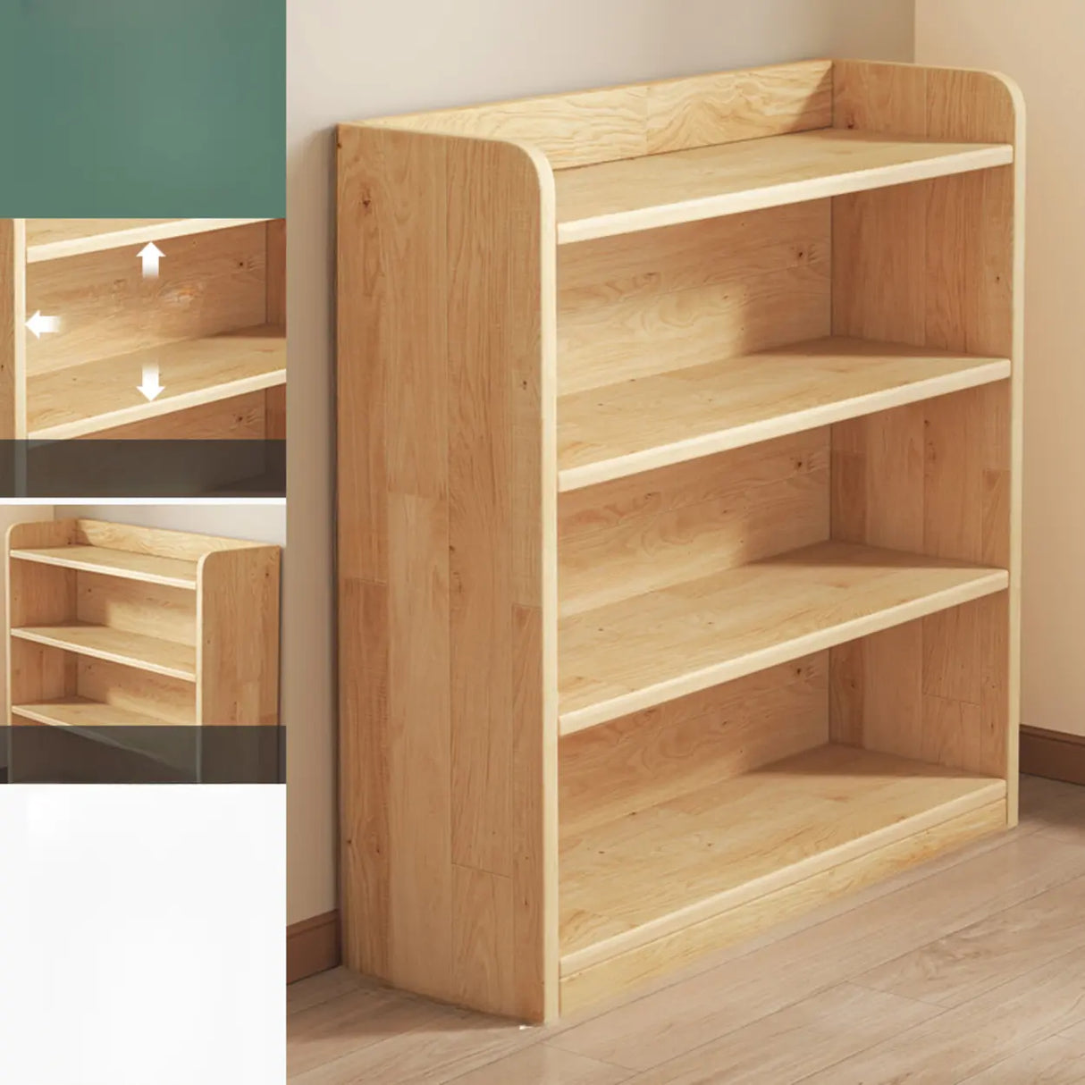 Rustic Natural Finish Adjustable Shelves Wood Bookcase Image - 3