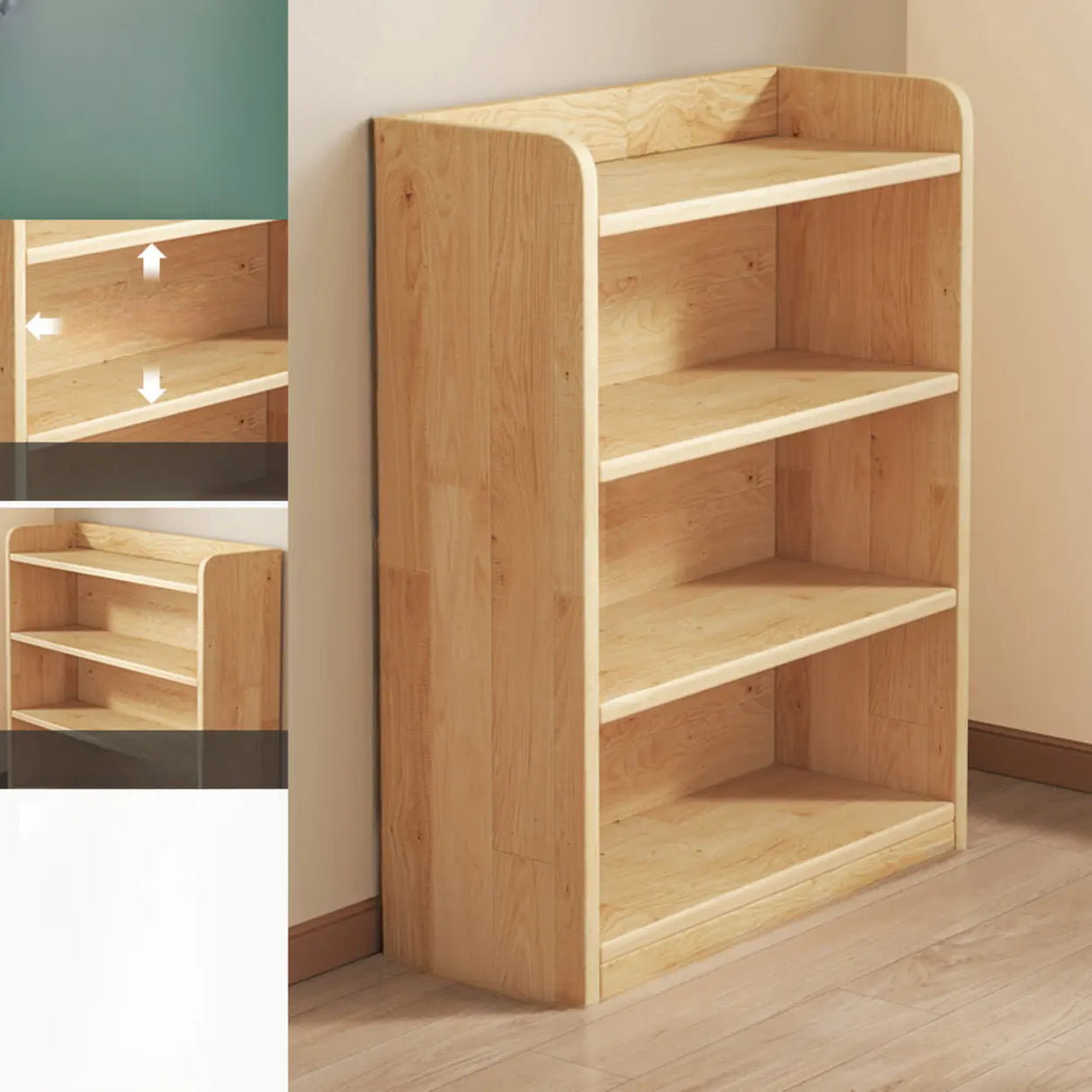 Rustic Natural Finish Adjustable Shelves Wood Bookcase Image - 30