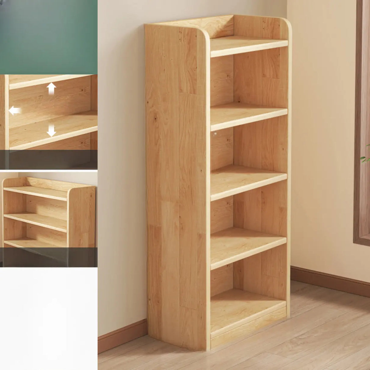 Rustic Natural Finish Adjustable Shelves Wood Bookcase Image - 31