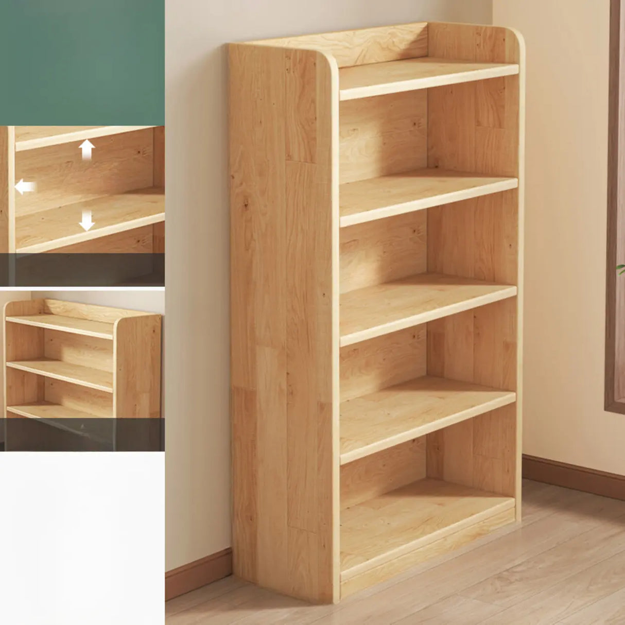 Rustic Natural Finish Adjustable Shelves Wood Bookcase Image - 32
