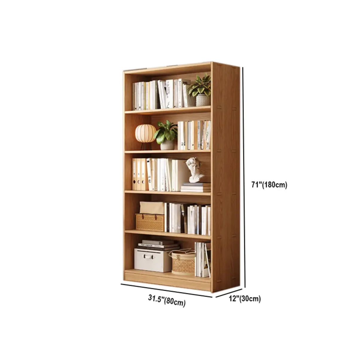 Rustic Natural Finish Adjustable Shelves Wood Bookcase 
