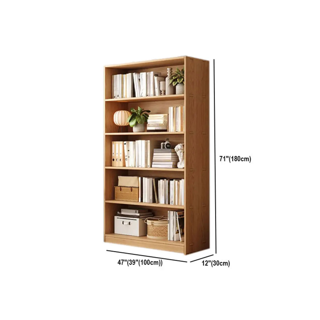 Rustic Natural Finish Adjustable Shelves Wood Bookcase Image - 37