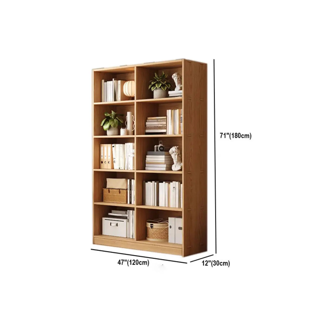 Rustic Natural Finish Adjustable Shelves Wood Bookcase Image - 38